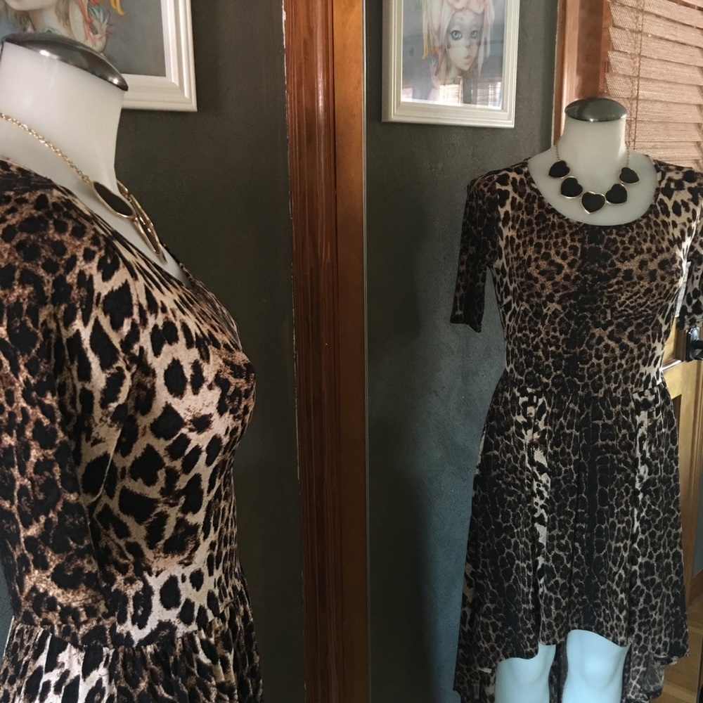 NWOT Y2K Leopard Animal Print Short Sleeve High Low Uneven Hem Dress Small - Picture 3 of 7